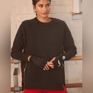 Anthropologie x Varley Black Rib Manning Sweatshirt Gold Zipper Loungewear Large